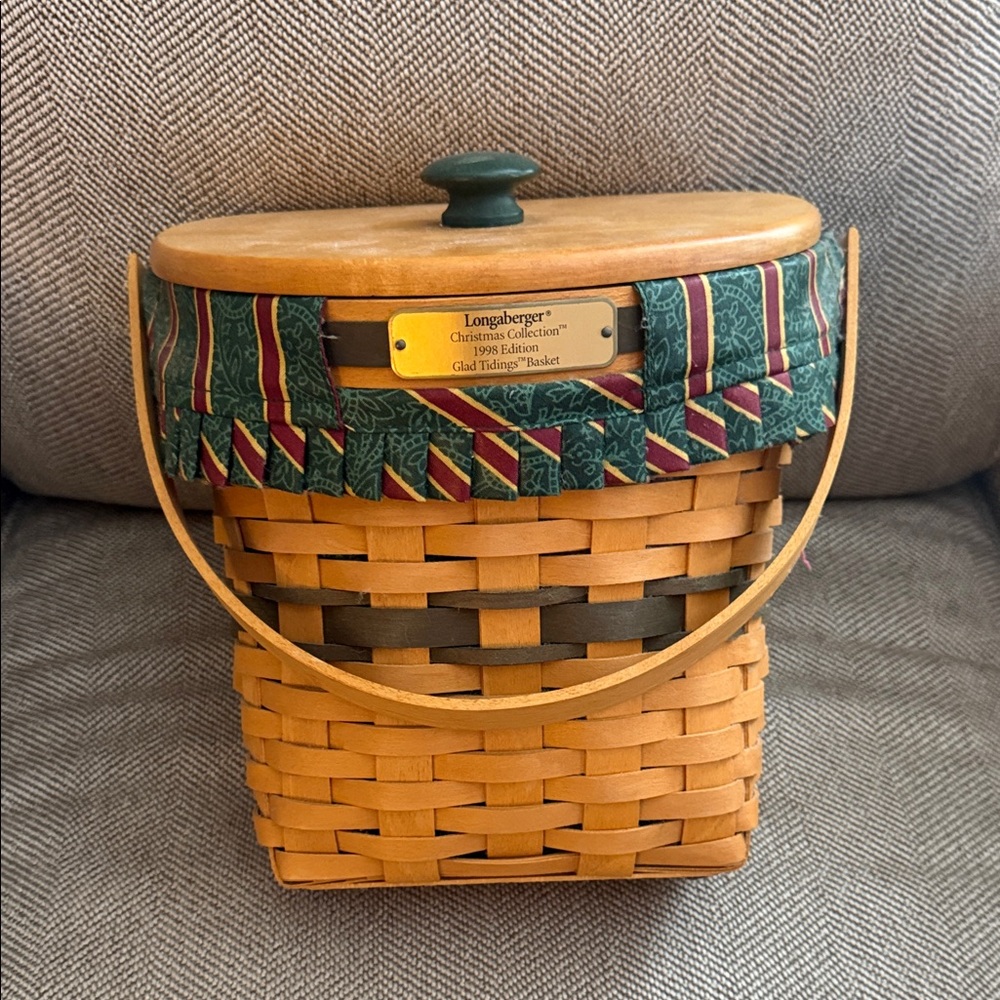 Longaberger Woven Basket with Green and Red Accents